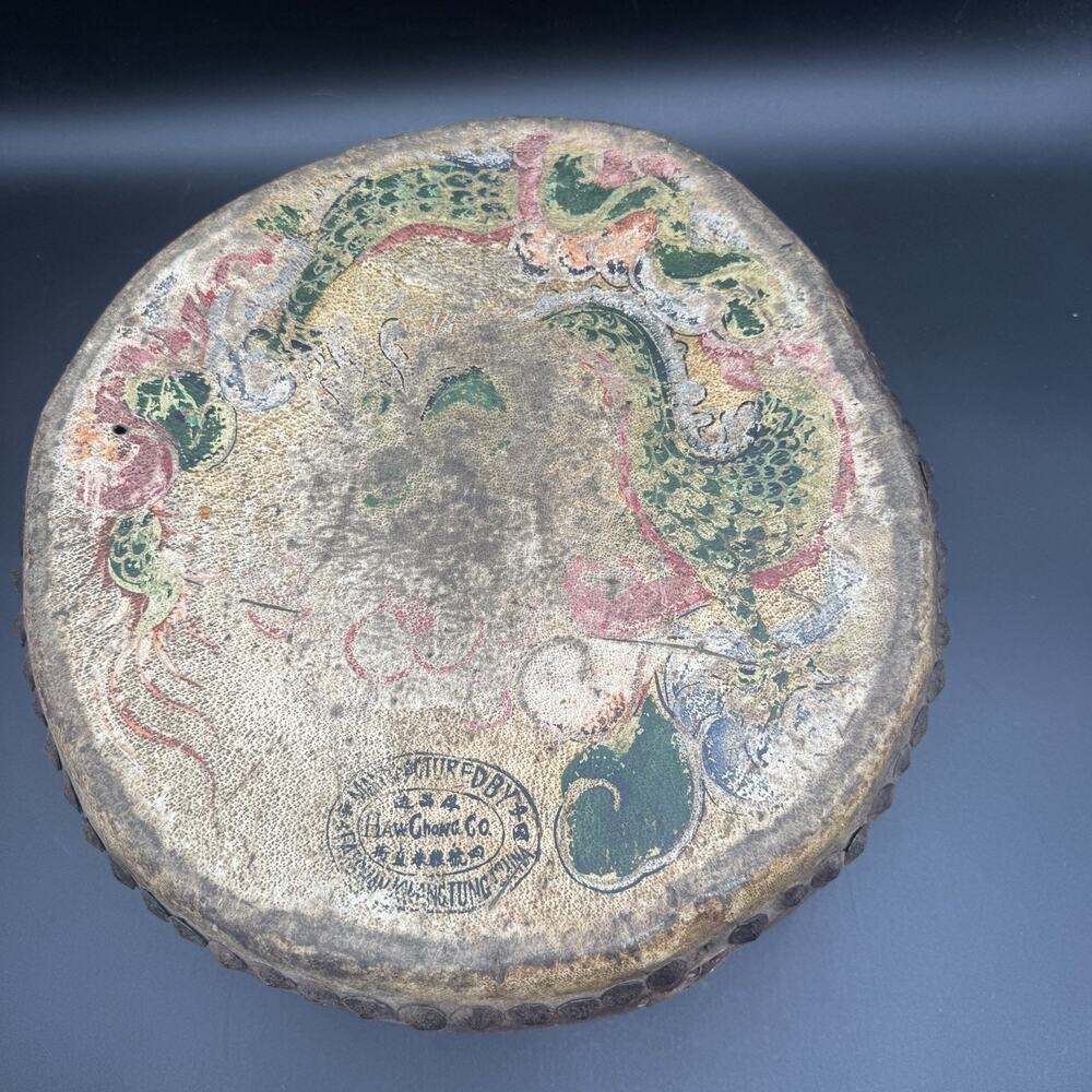 Vintage Tack Head Double Side Tom Tom Drum Painted Dragon Antique Decor 14” - Picture 3 of 6